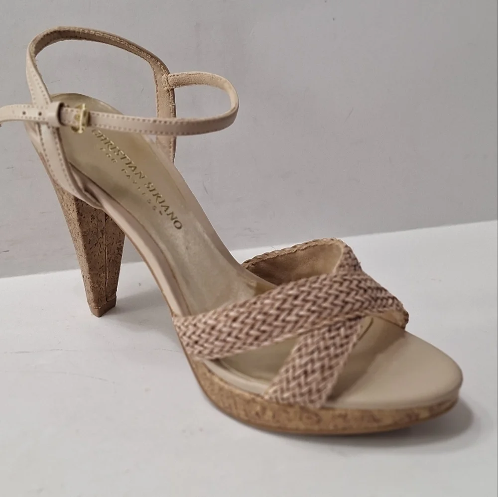 Christian Siriano Tan Bohemian Coquette Ankle Strap Platform Heels Size 7